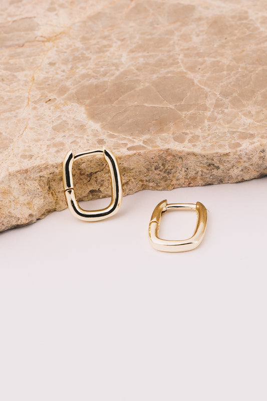 gold rectangular huggie hoop earrings