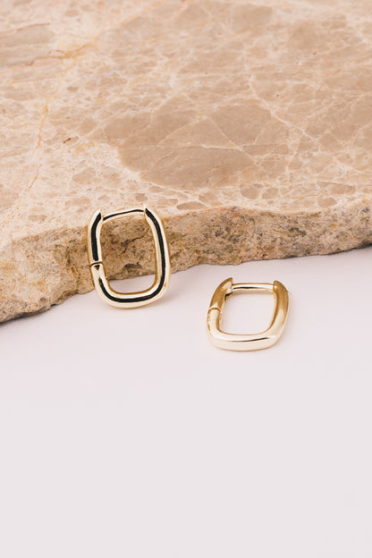 gold rectangular huggie hoop earrings