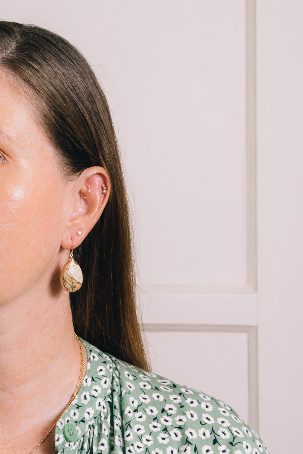 picture jasper teardrop earrings on model
