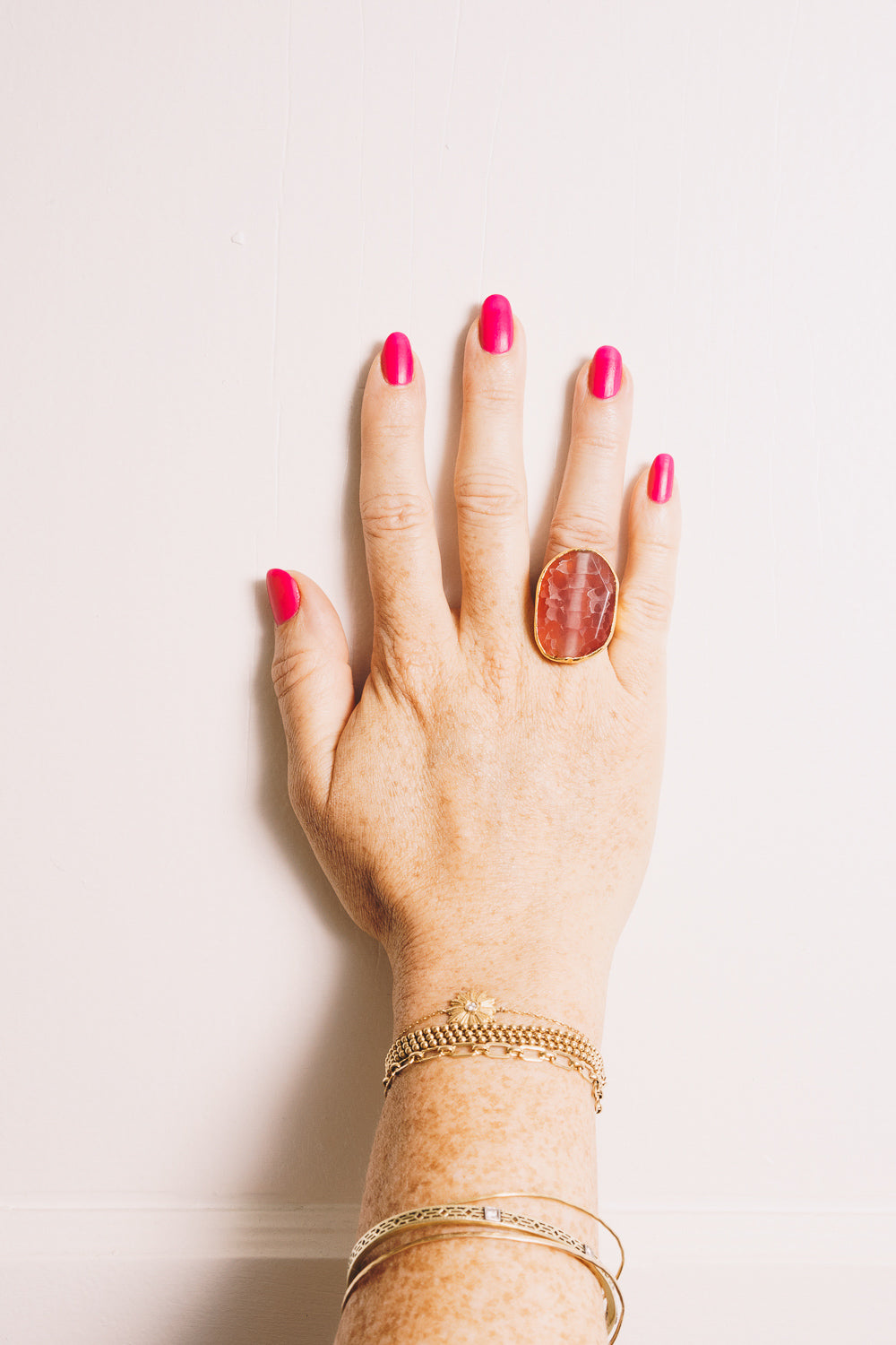 Pink Fire Agate Cocktail Ring | 18k Gold Plating