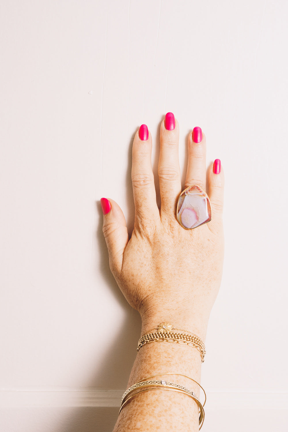 Pink Fire Agate Cocktail Ring | 18k Gold Plating