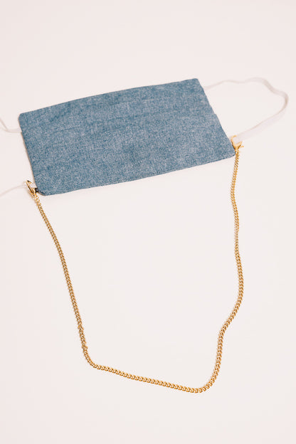gold mask chain necklace with blue mask