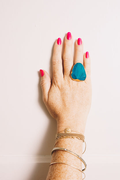 Blue Fire Agate Cocktail Ring | 18k Gold Plating