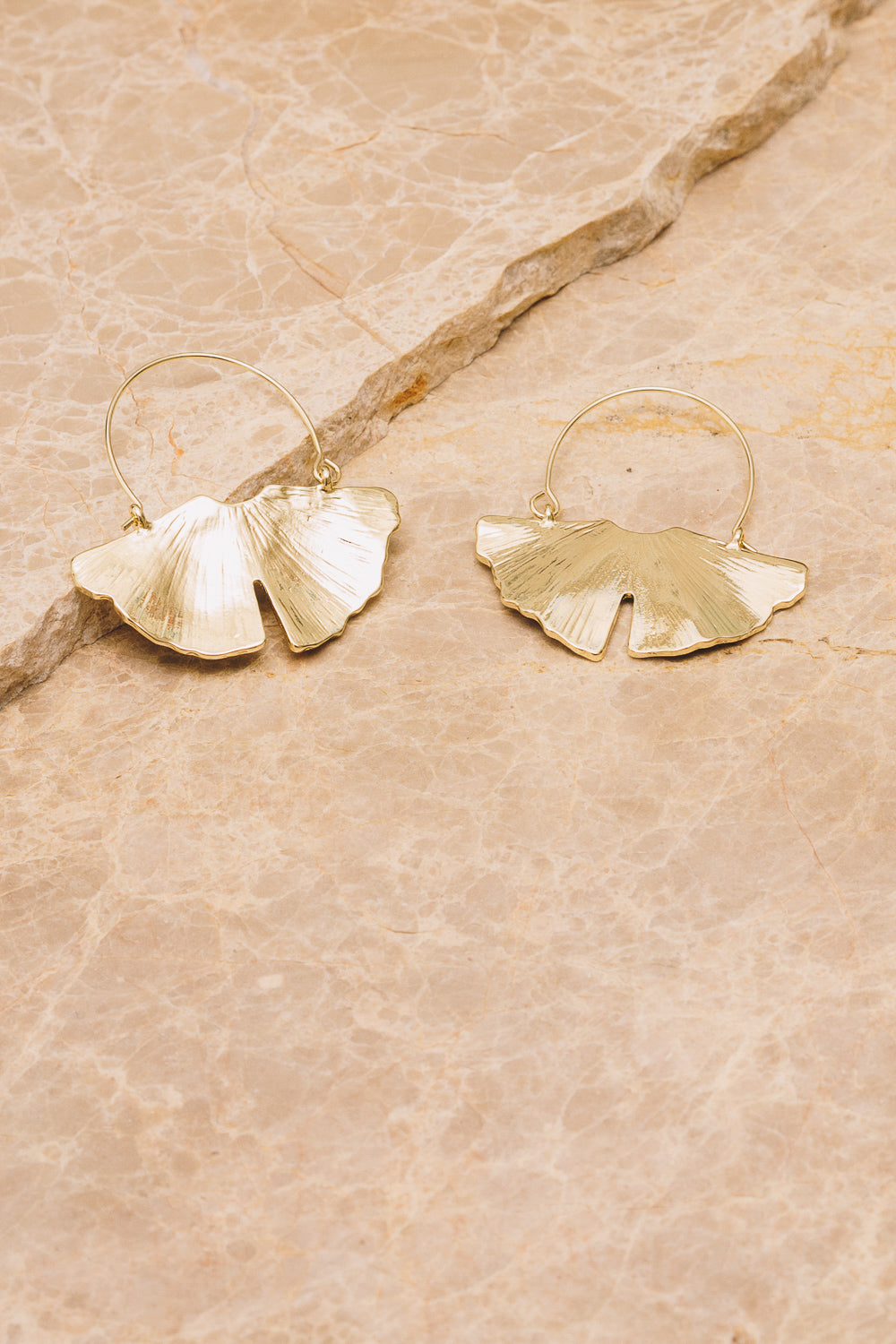 gold gingko biloba hoop earrings