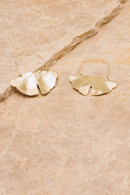 gold gingko biloba hoop earrings