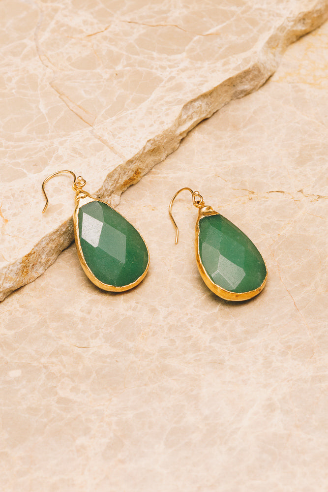 green gemstone teardrop earrings