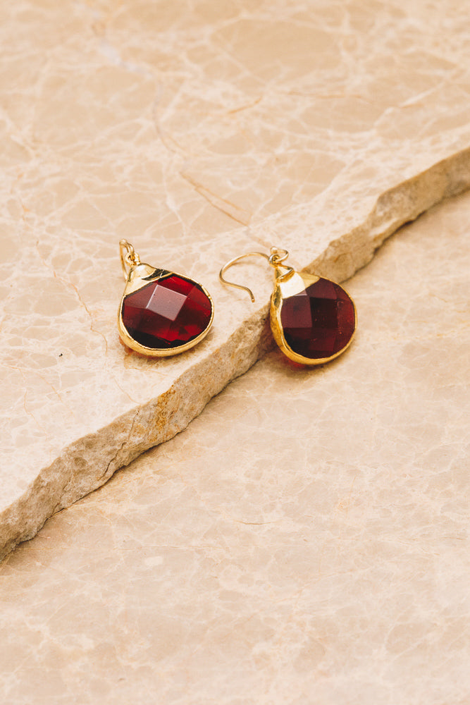 garnet quartz drop earrings