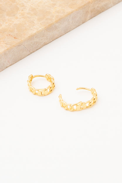 gold chain link huggie hoop earrings open