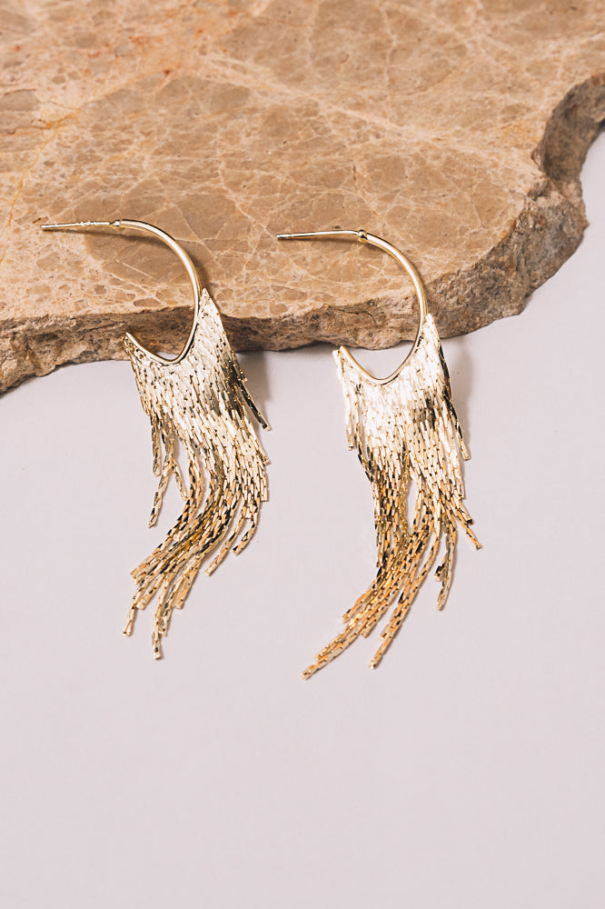 Signe Fringe Chain Hoop Earrings | 18K Gold Plating