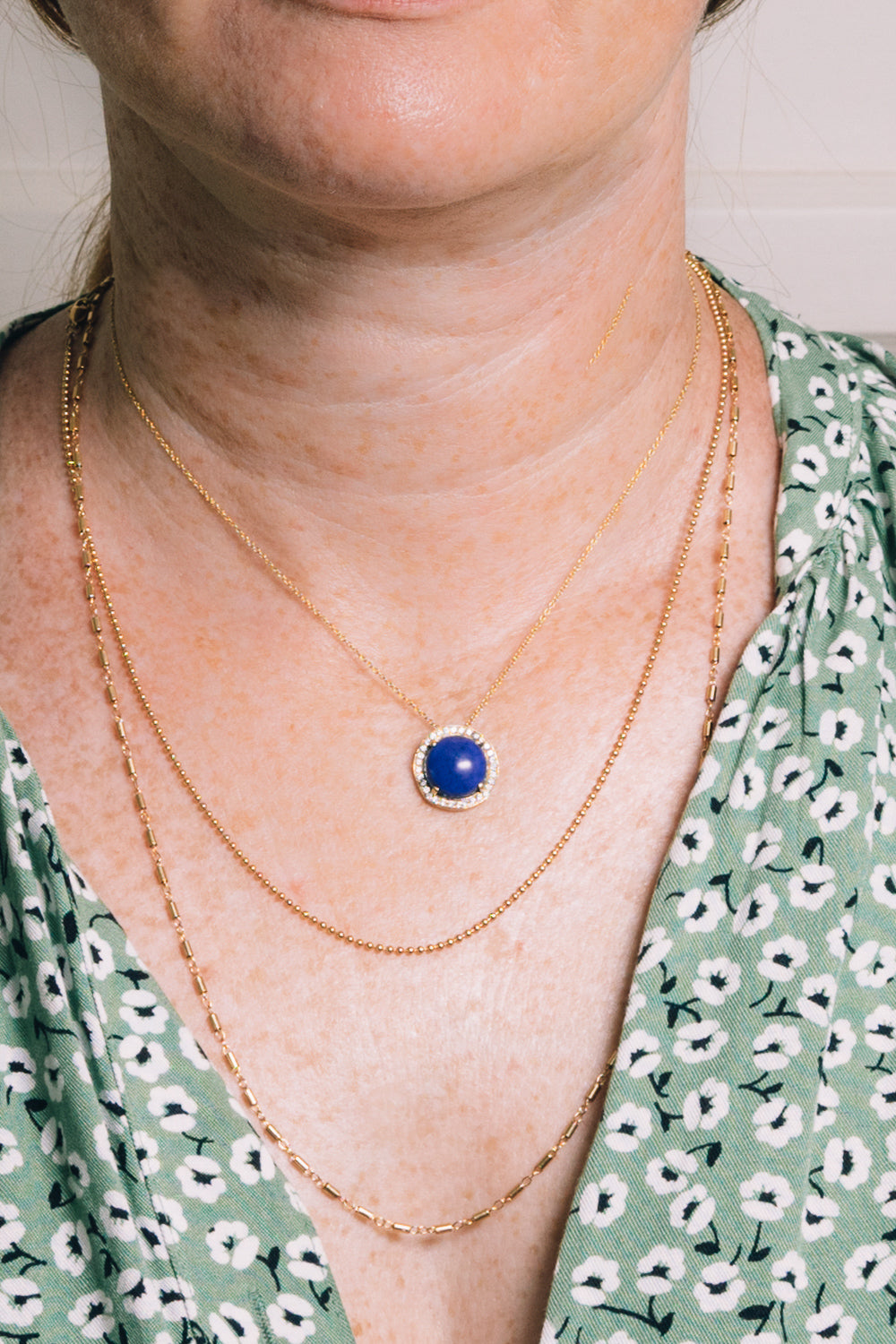 lapis and diamond pendant necklace with layering necklaces