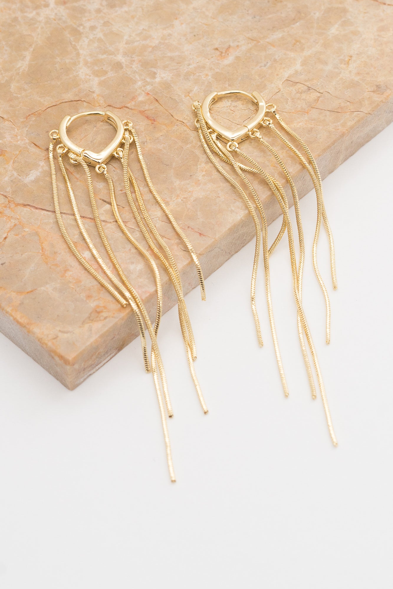 gold chain fringe hoop statement earrings