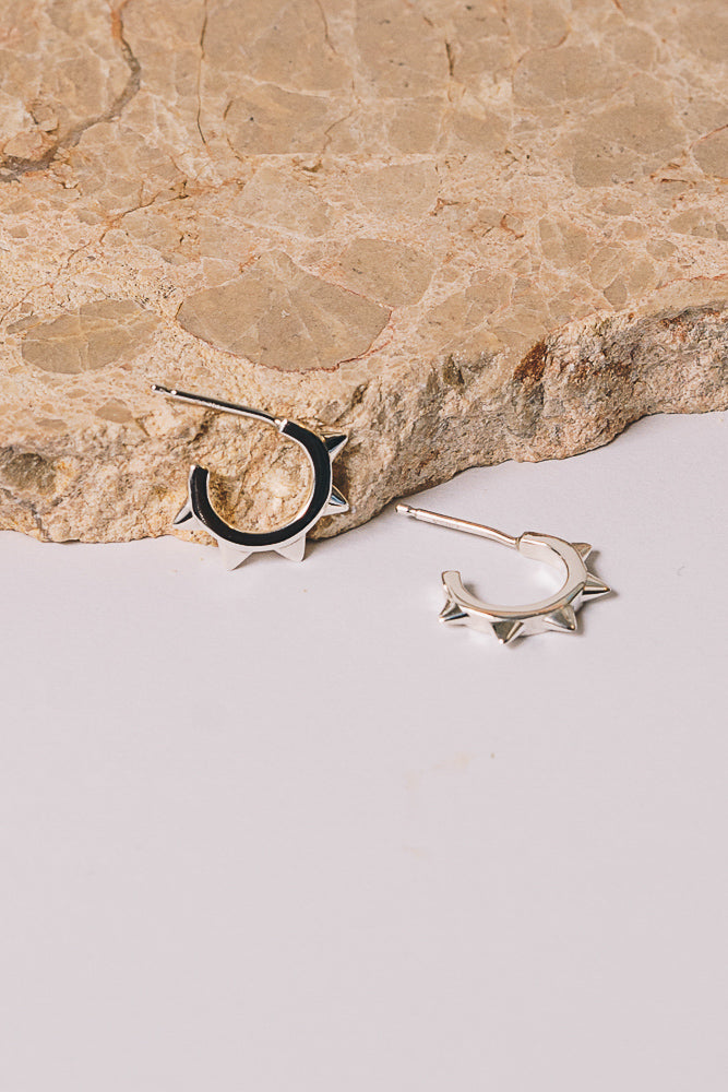 .925 silver spike hoop earrings closeup