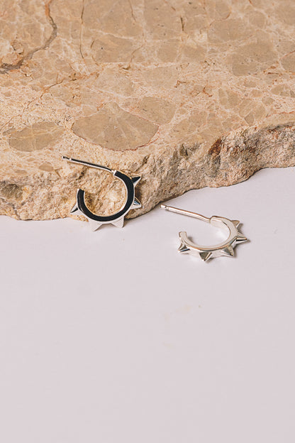 .925 silver spike hoop earrings closeup