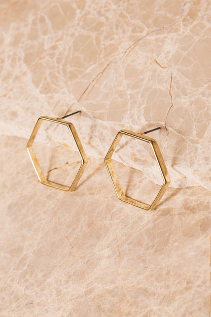 Gold Hexagon Stud Earrings | 18k Gold Plating