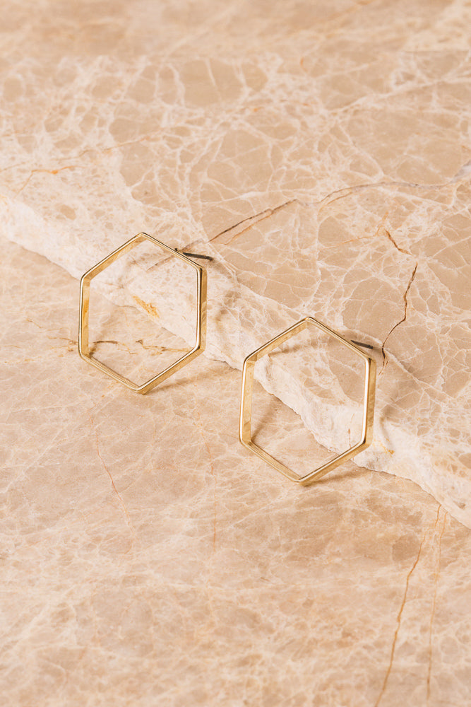 large gold hexagon stud earrings