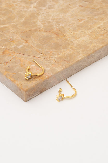 gold small dangle hoops with crystals 