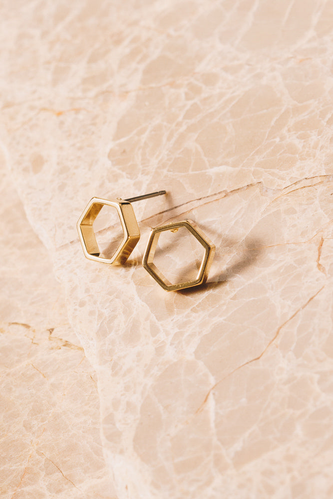 gold hexagon stud earrings