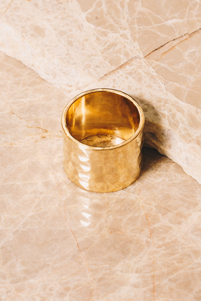 gold hammered cigar band ring