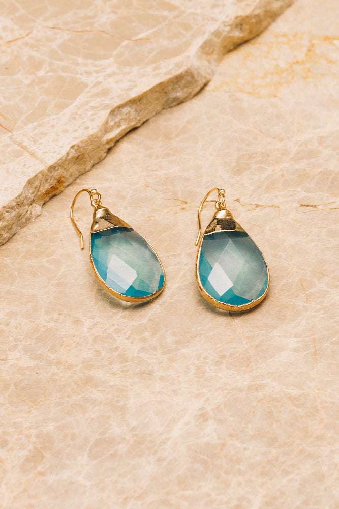 blue quartz gemstone teardrop earrings