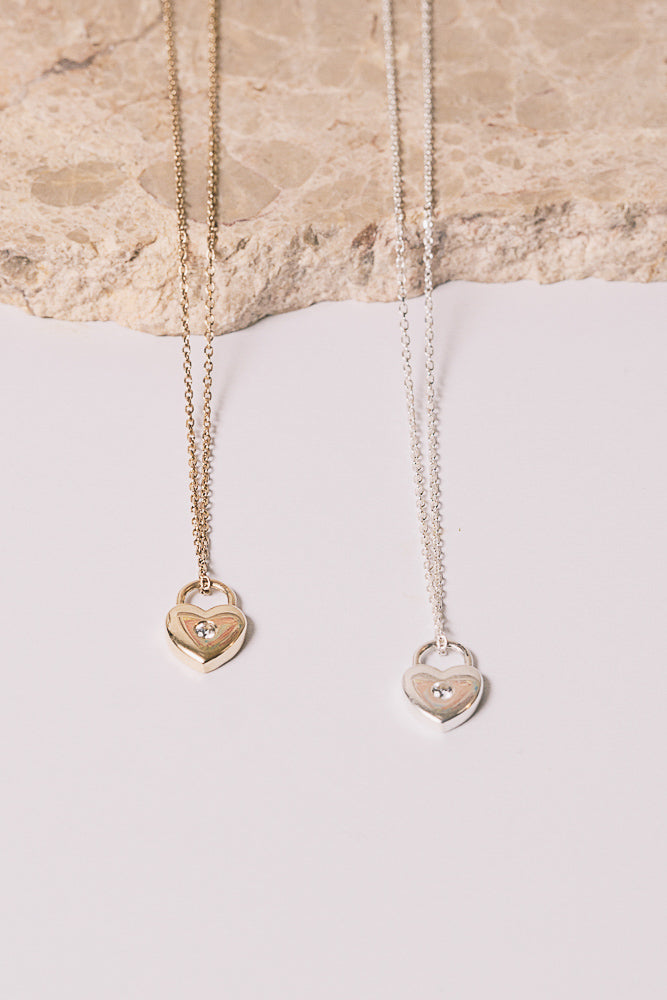 14k gold and sterling silver heart lock pendant necklaces