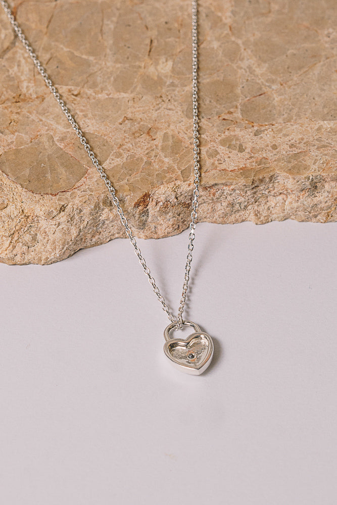 Heart Lock Necklace | .925 Silver | White Sapphire