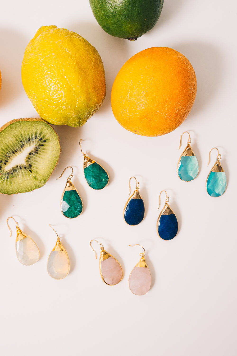 gemstone teardrop earrings blues and greens