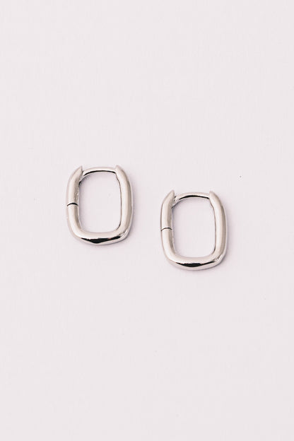 silver rectangular huggie hoops