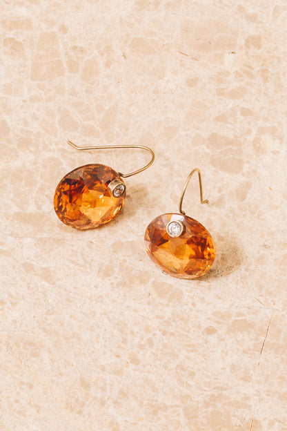 orange swarovski crystal drop earrings side view