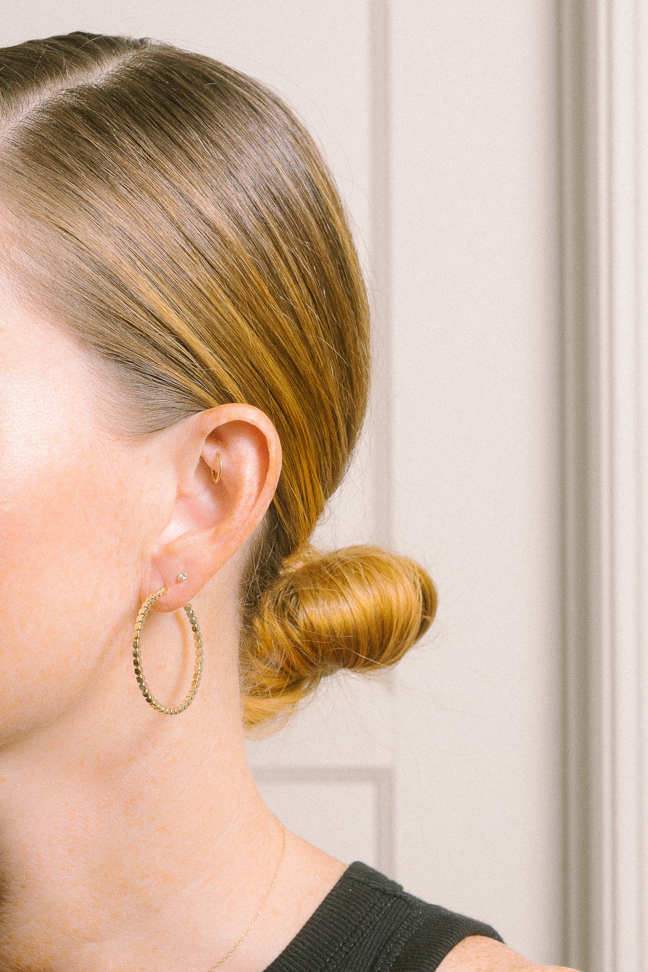 Gold Beaded Hoop Earrings | 18k Gold Plating
