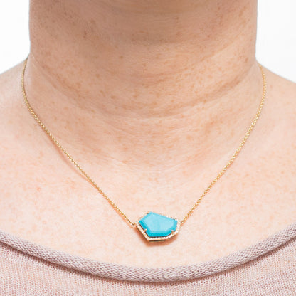 Cubist Necklace | Sleeping Beauty Turquoise and Diamond Pavé |14K Gold