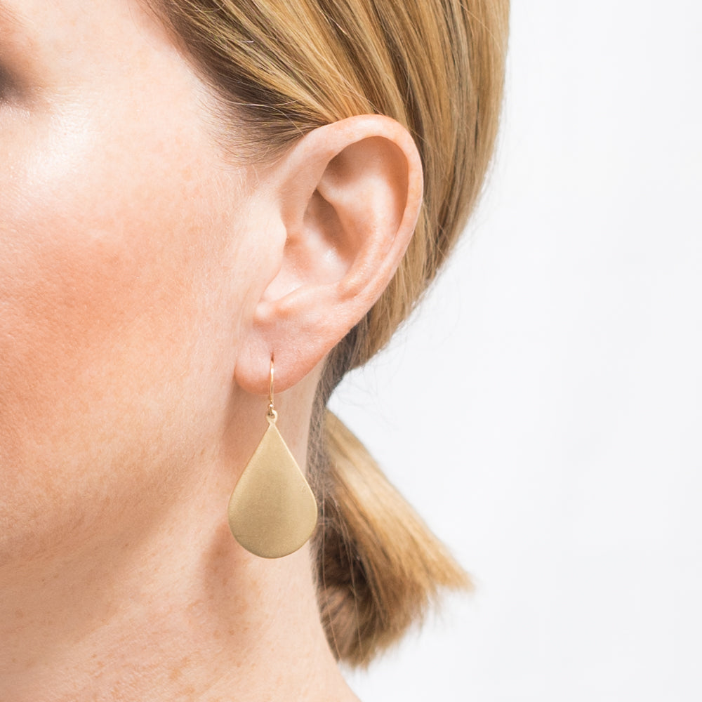 JCE1035 14K Gold Matte Brushed Teardrop Earrings