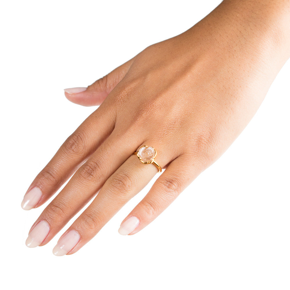 crystal rose flower ring on hand