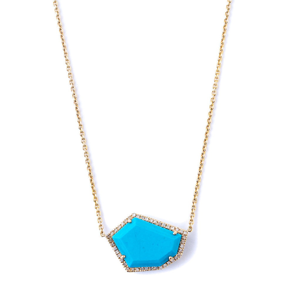 Cubist Necklace | Sleeping Beauty Turquoise and Diamond Pavé |14K Gold