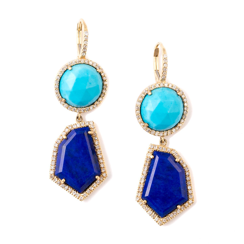 rose cut sleeping beauty turquoise and lapis diamond pave earrings janna conner