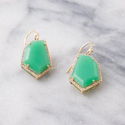chrysoprase and diamond pave gold earrings Janna Conner 