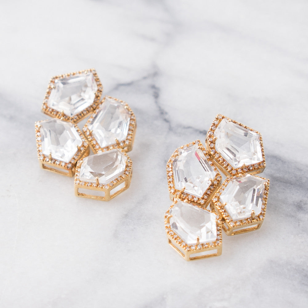 Chandelier Cubist White Topaz Earrings | 14K Gold