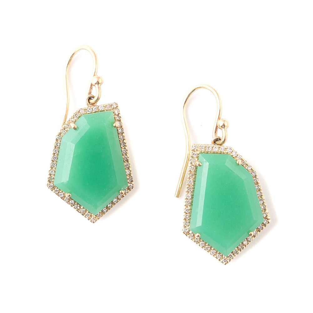 chrysoprase and diamond pave gold earrings Janna Conner 