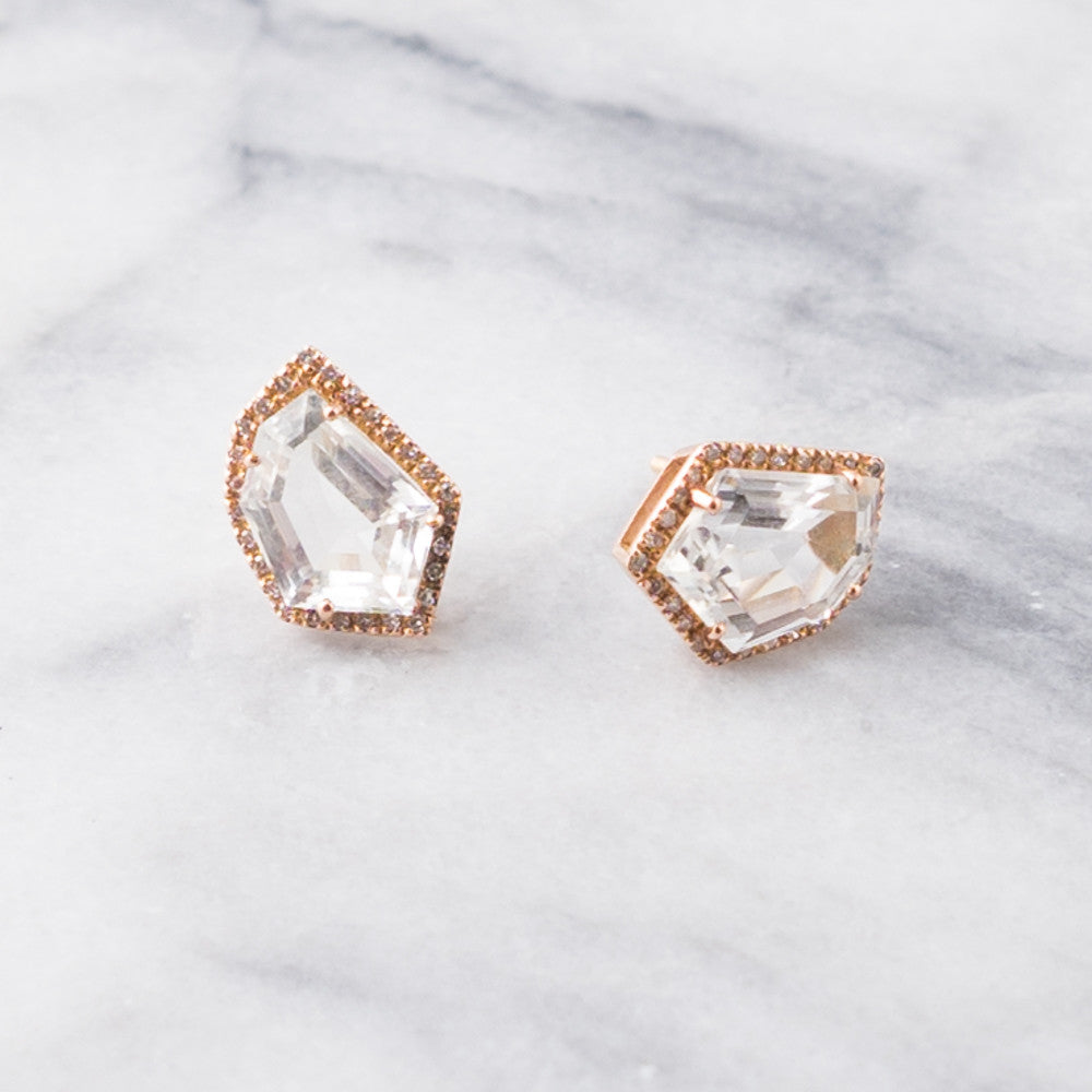 Cubist Studs | 14K Gold | White Topaz