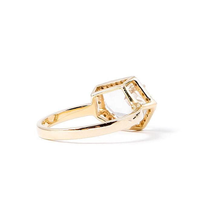 Petite Cubist Ring | White Topaz | 14K Gold