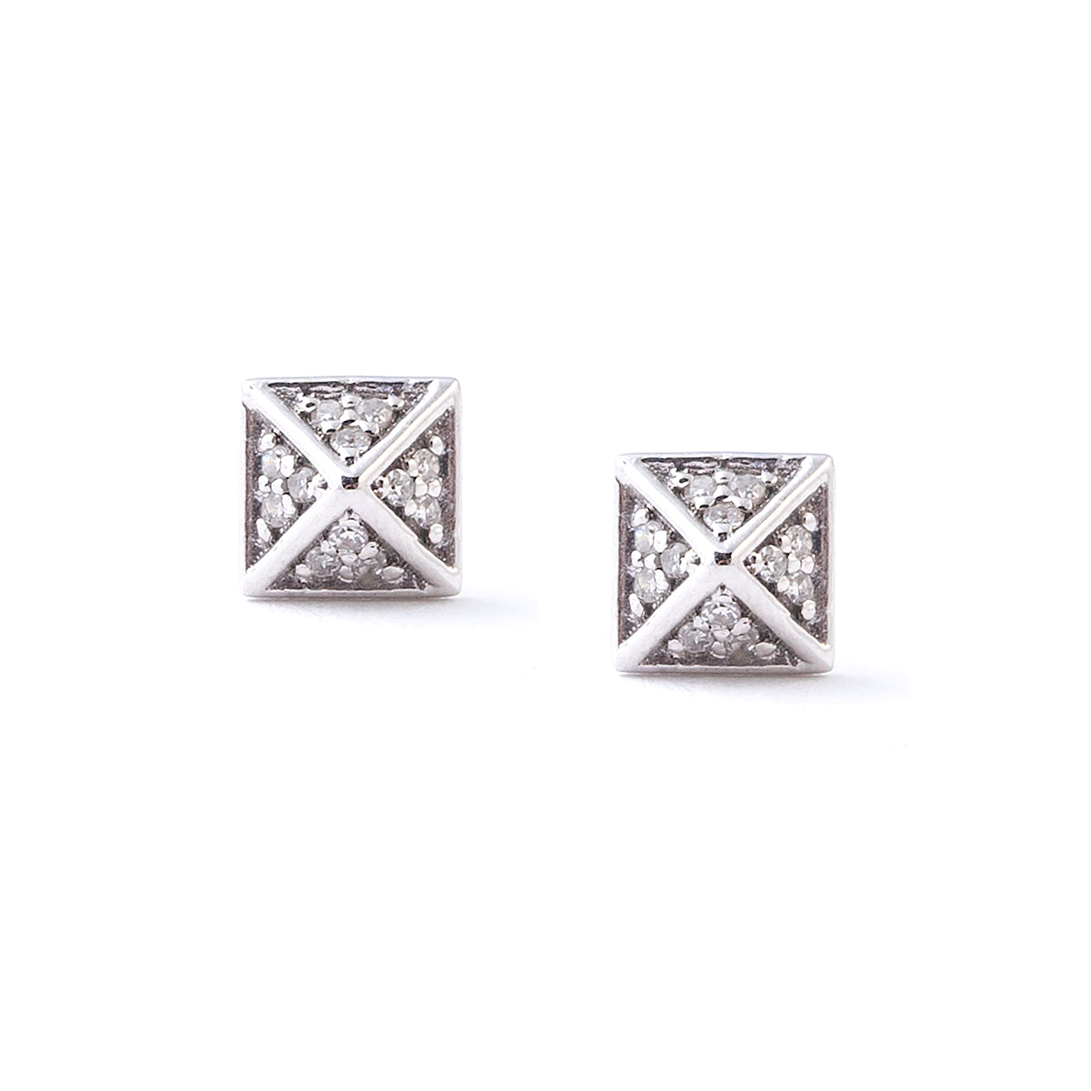 Pavé Pyramid Stud Earrings | 14K Gold