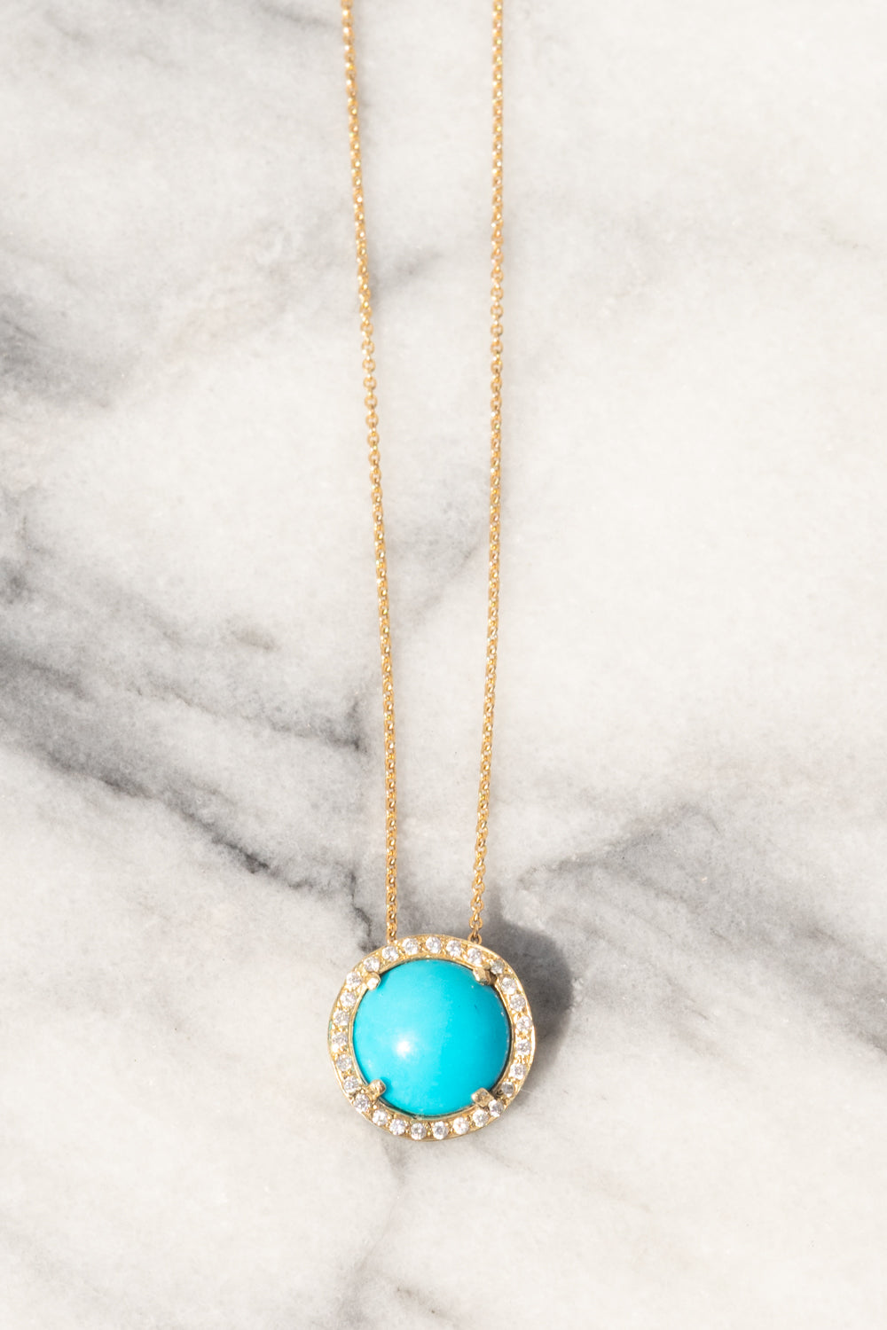 Janna Conner Sleeping Beauty Turquoise Necklace with Diamond Pavé 14K Yellow Gold