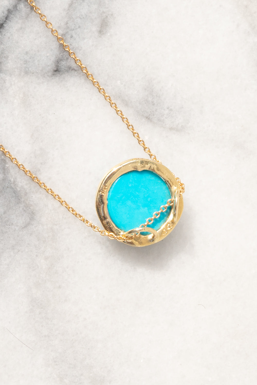 Janna Conner Sleeping Beauty Turquoise Necklace with Diamond Pavé 14K Yellow Gold view from backside