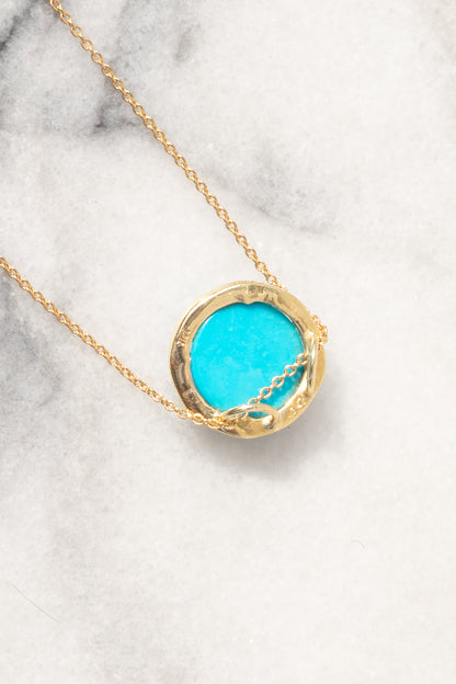 Janna Conner Sleeping Beauty Turquoise Necklace with Diamond Pavé 14K Yellow Gold view from backside