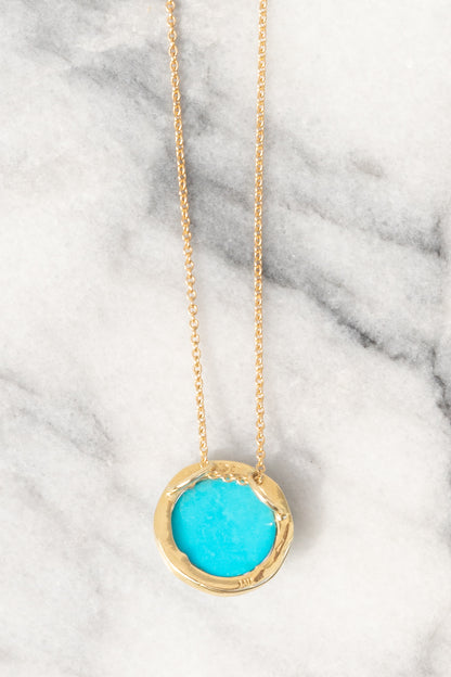 Janna Conner Sleeping Beauty Turquoise Necklace with Diamond Pavé 14K Yellow Gold view from backside