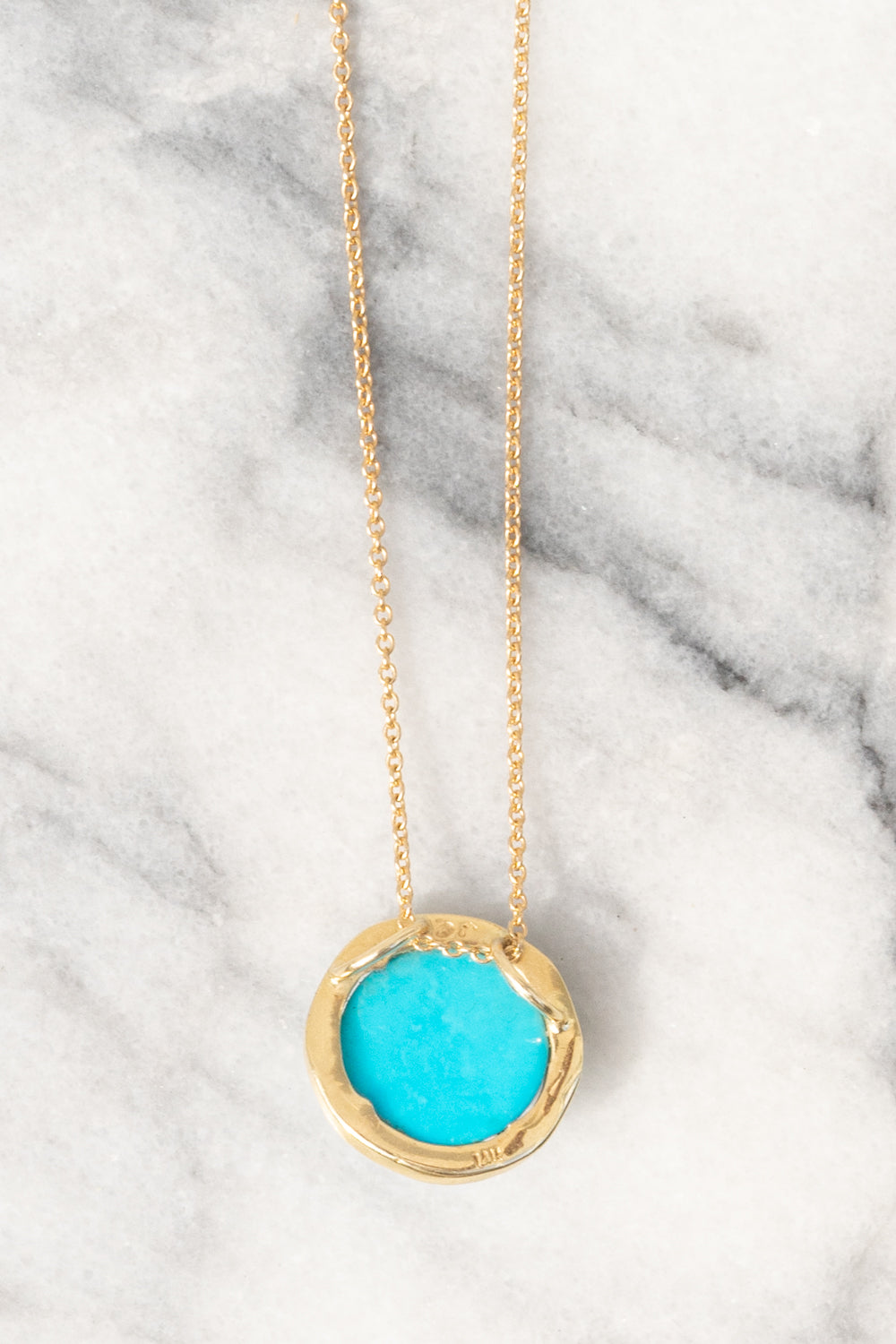 Janna Conner Sleeping Beauty Turquoise Necklace with Diamond Pavé 14K Yellow Gold view from backside