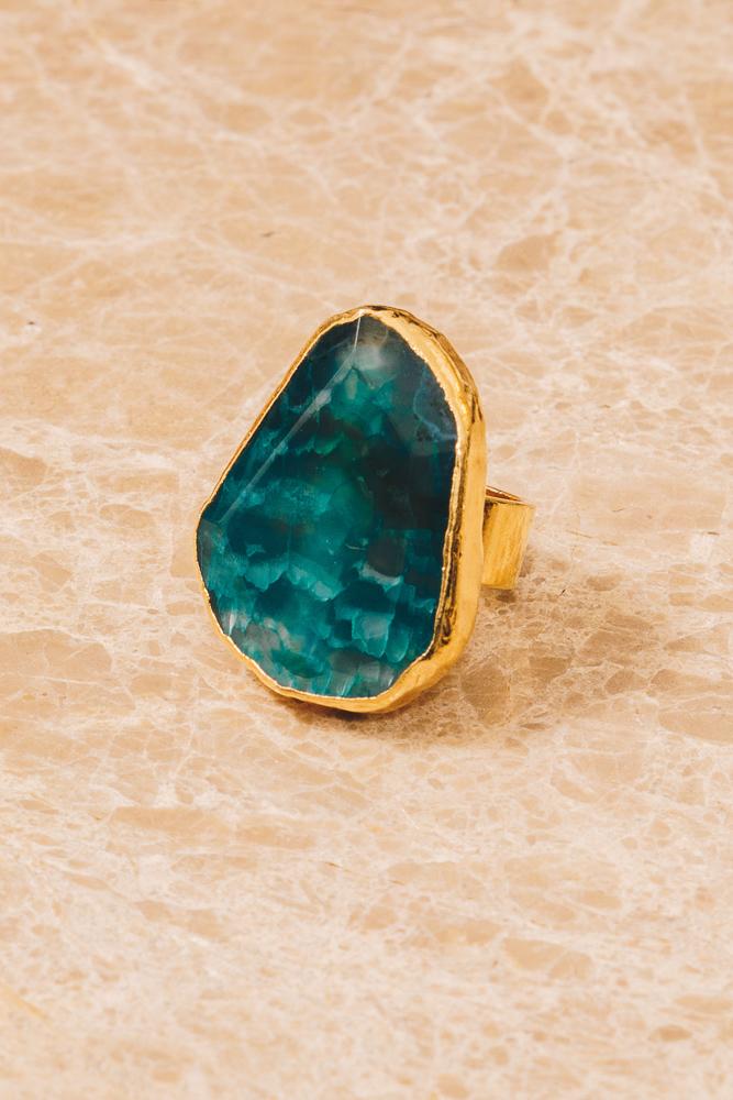 blue agate gold cocktail rings