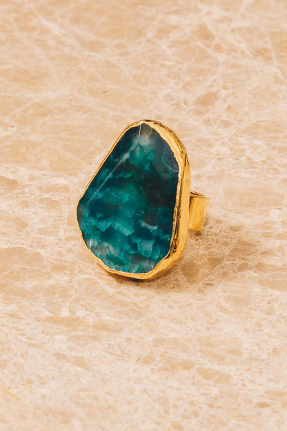 blue agate gold cocktail rings