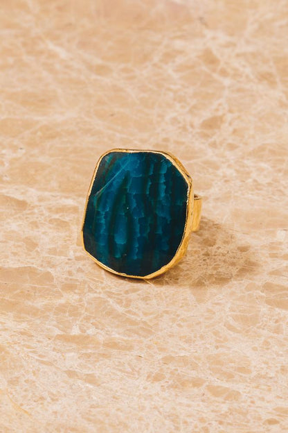blue agate gold cocktail rings