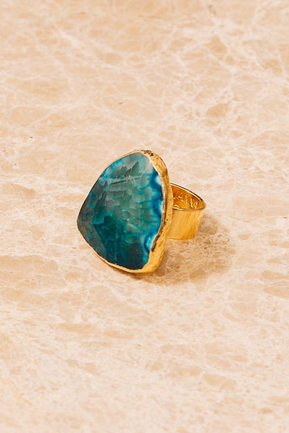 blue agate gold cocktail rings