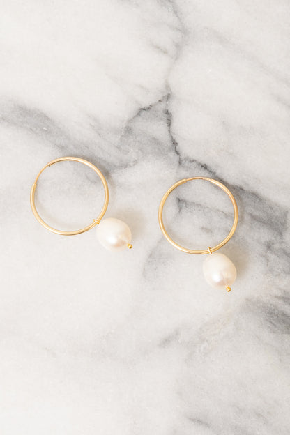 Soraya Hoop Earrings | Baroque Pearl | 14k Gold-Filled
